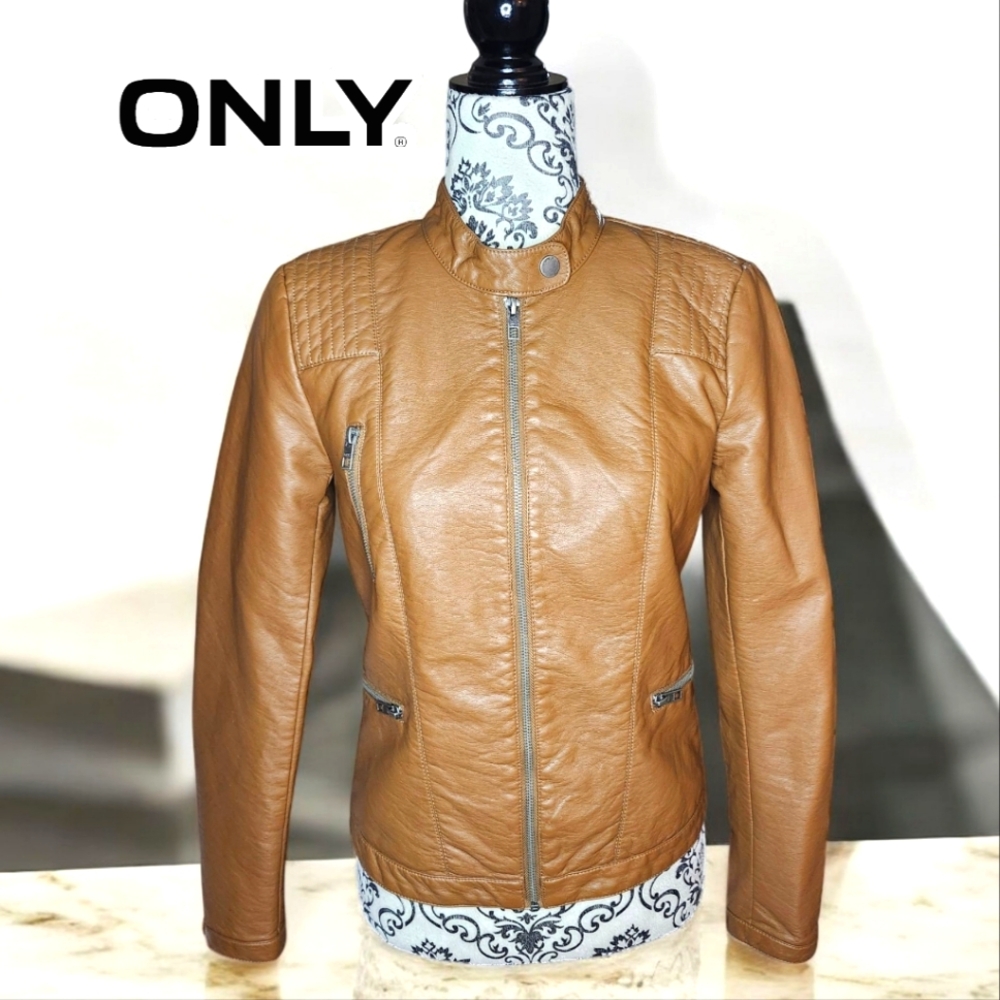 ONLY Wilma Faux Leather Moto Jacket- Small